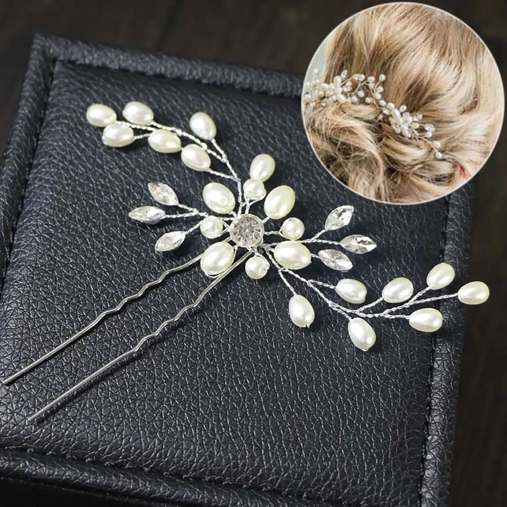 Bride Prom Rhinestone Jewelry Women Simulated Pearl Hair Accessories Hair Fork Hairpin Headwear