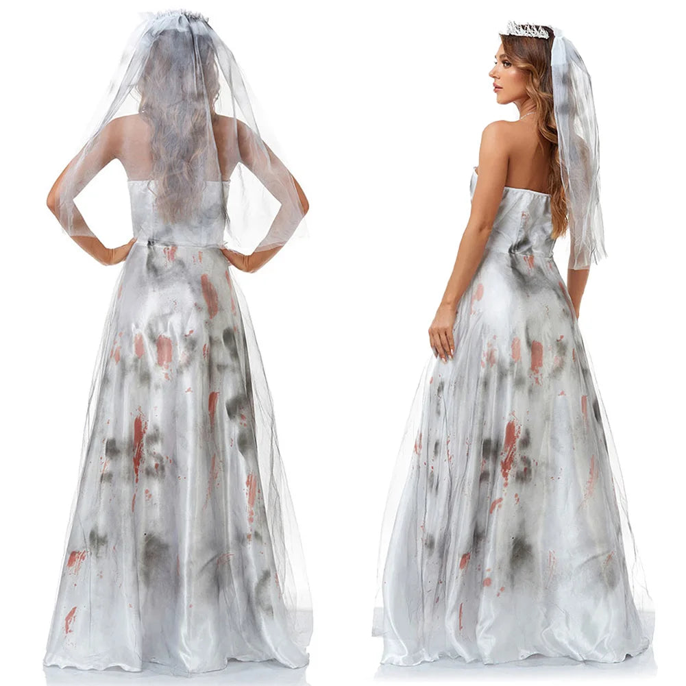 Fantasia Ghost Bride Cosplay Veil Clothing Halloween Horror Disfraz Costume Women Outfits Halloween Carnival Party Clothes
