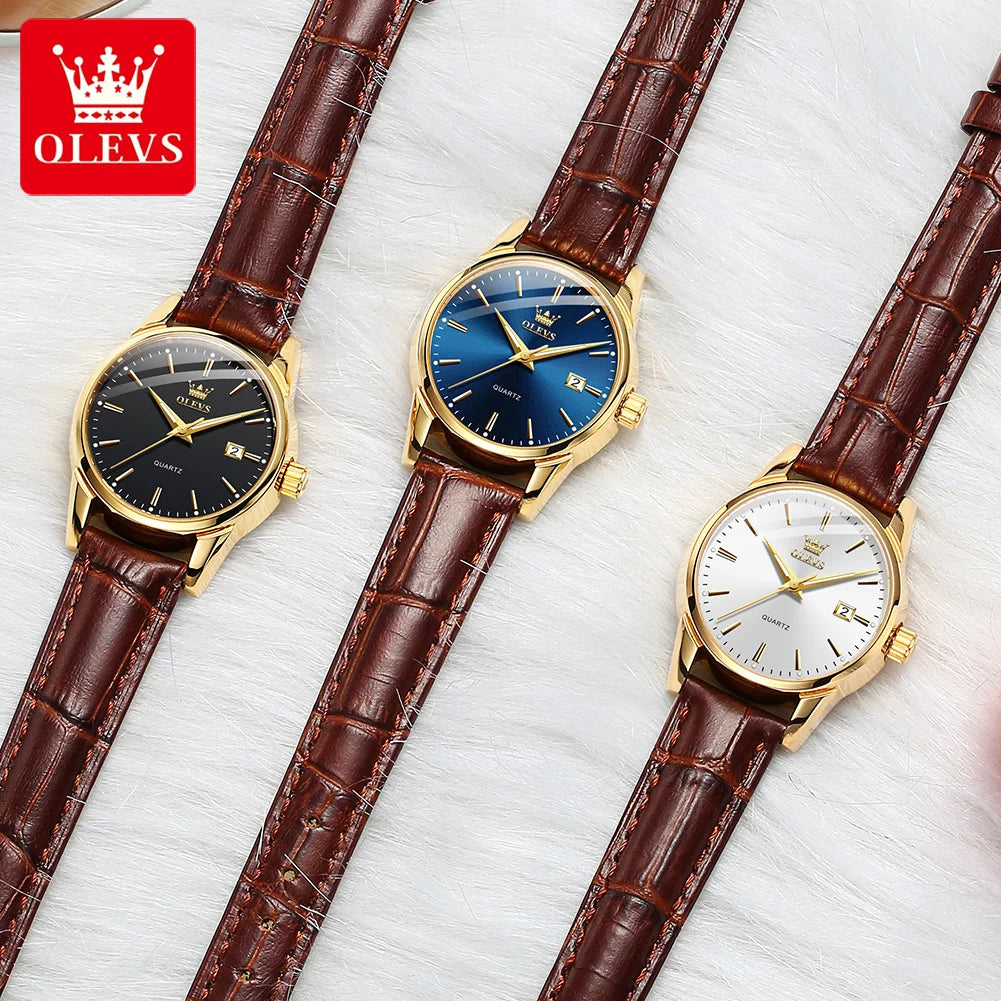 OLEVS Watch 6898 Women Watches Original Elegant Quartz Watch Waterproof Luminous Leather Strap Date Ladies Set Bracelet Watch
