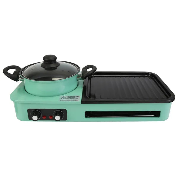 Electric Grill And Hot Pot Combo - 1600W Smokeless Korean BBQ Grill
