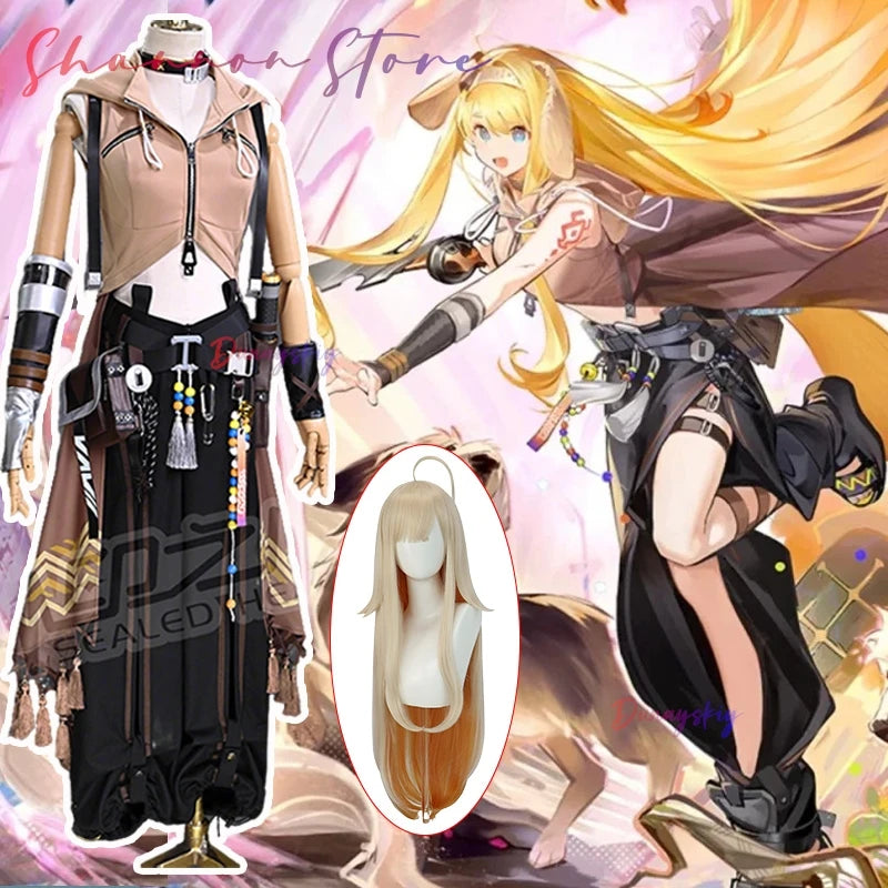 Arknights Brigid Cosplay Costume Brigid Wig Hair Band Tail Accessories Prop Uniform Anime Halloween Disguise for Adult Women