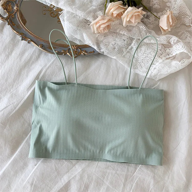 Tube Top Bras For Women Strapless Sexy Seamless Underwear Summer Crop Tops Sexy Lingerie Ice Silk Bandeau Bra Removable Pads