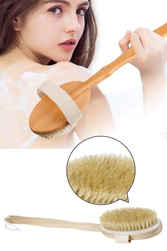 Natural Horsehair Bath Back Scrubber Detachable Long Handle Soft Brist