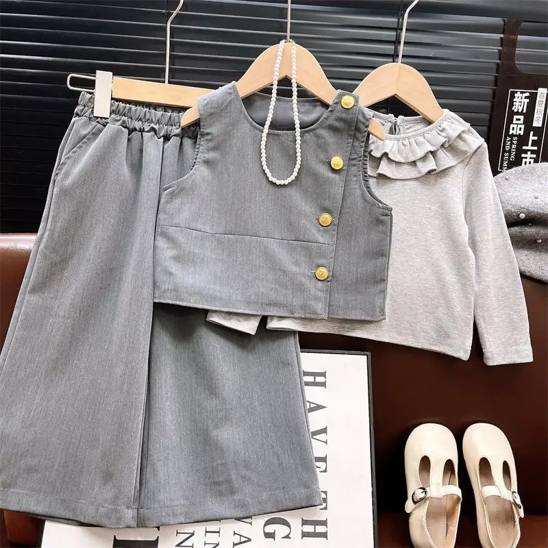 Girls Clothes Sets Spring Autumn 2025 Children Vest Cute T-shirts Pants 3pcs Fashion Suit For Baby School Outfits Kids Tracksuit