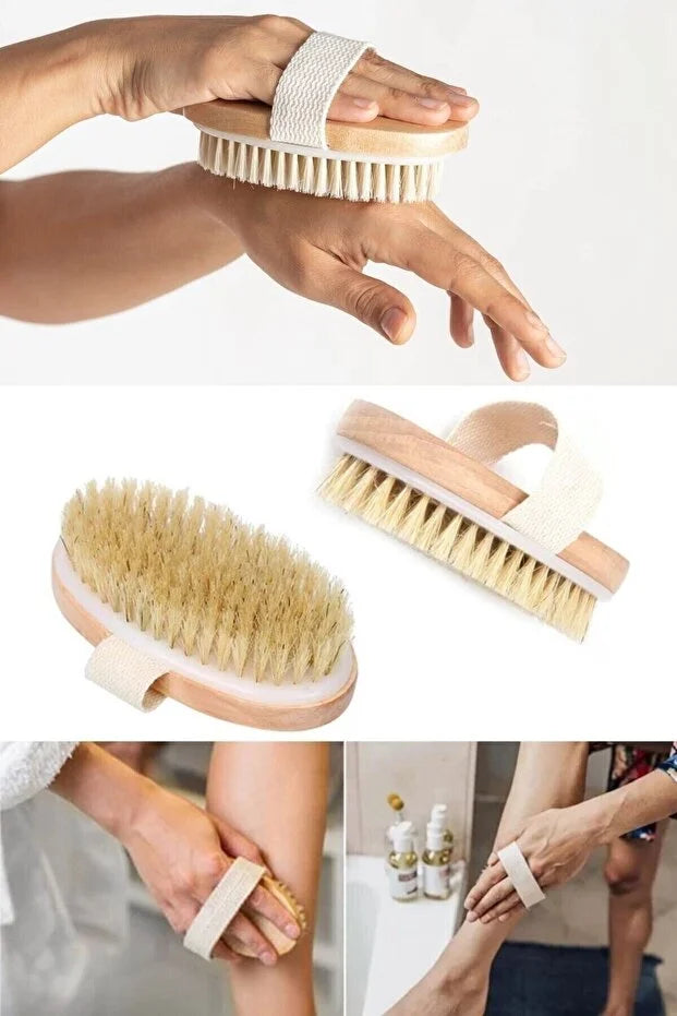 Natural Horsehair Bath Back Scrubber Detachable Long Handle Soft Brist