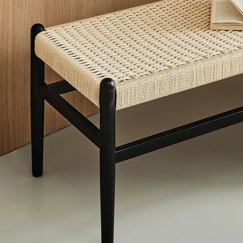 Rattan bench household shoe changing stool simple braided rope sofa bench simple small apartment solid wood bedside stool