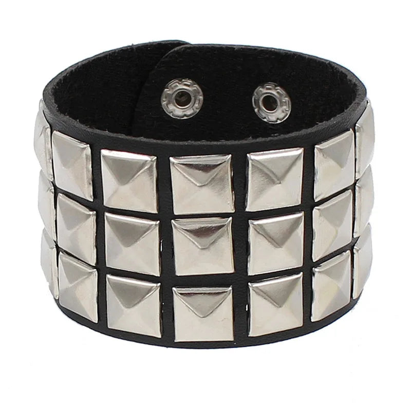 2022 PU Leather Studded Bracelet Punk Bracelet Adjustable Goth Cuff Bracelet Gothic Rivet Buckle Wristband for Men Women