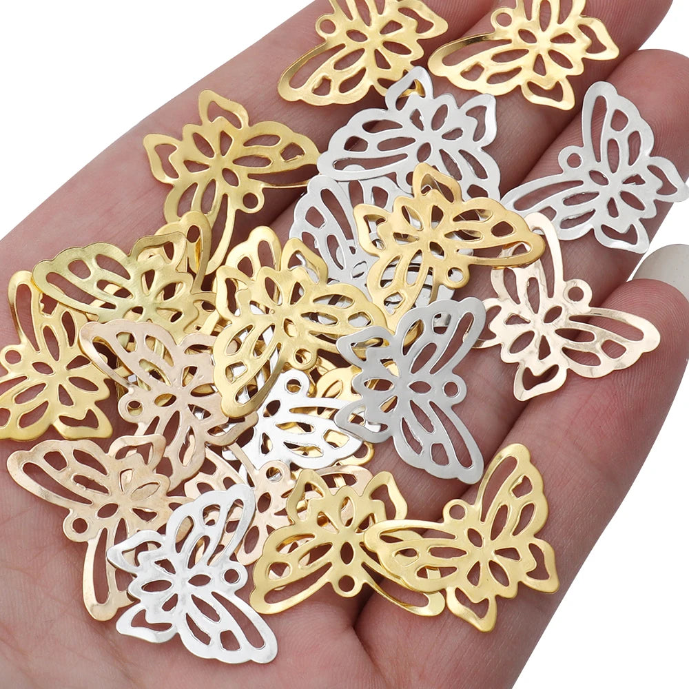 50pcs/lot 12X10/21X17mm Iron Hollow Butterfly Charms Accessories for DIY Jewelry Making Home Decoration Hair Accessory Supplies