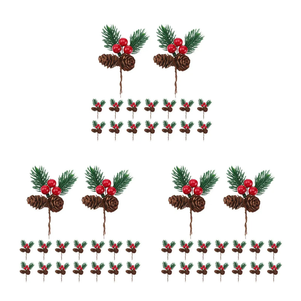 90 pcs  Artificial Pine Branches With Red Berries And Pine Cones Christmas Decorations For Wreaths Trees Garlands Centerpieces