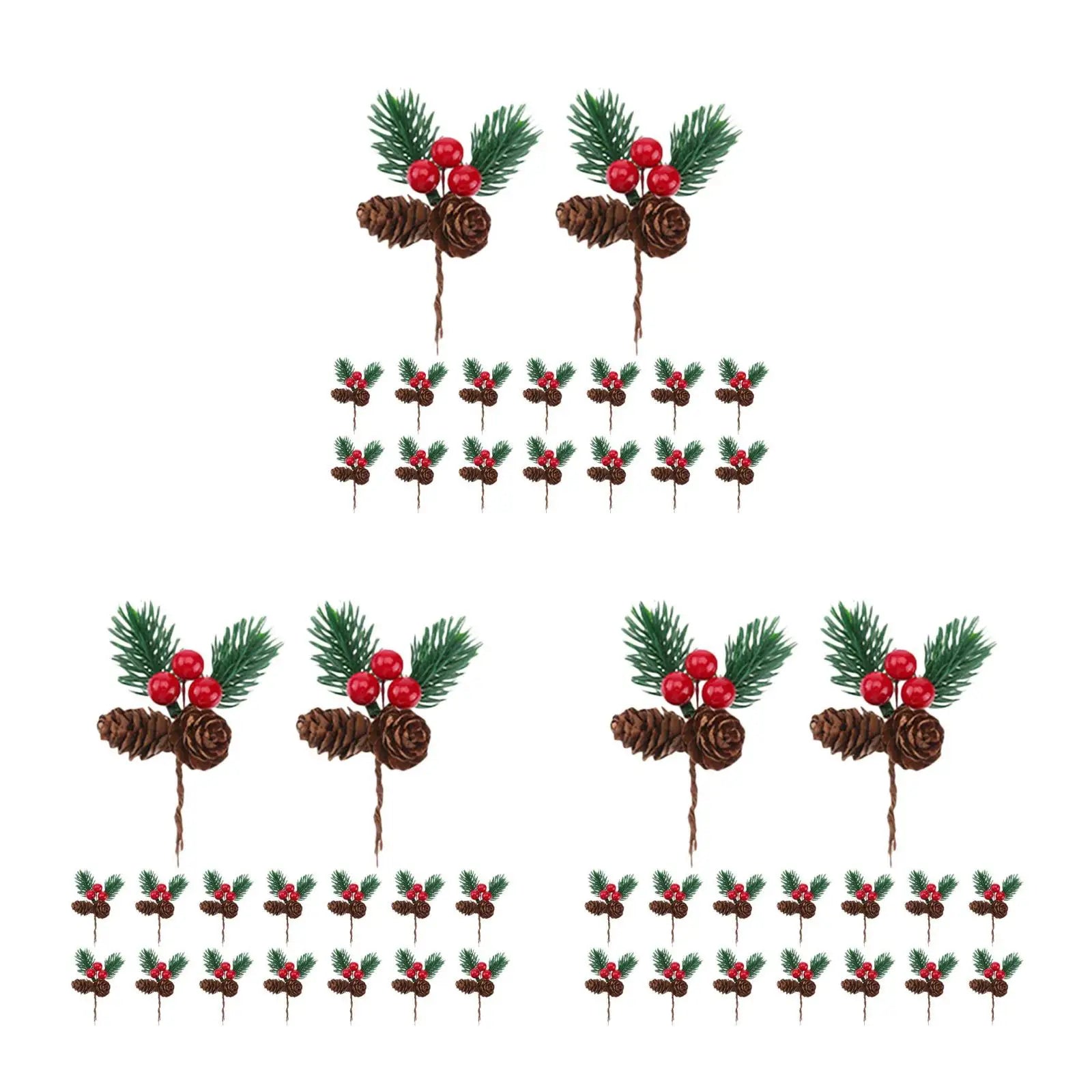 90 pcs  Artificial Pine Branches With Red Berries And Pine Cones Christmas Decorations For Wreaths Trees Garlands Centerpieces