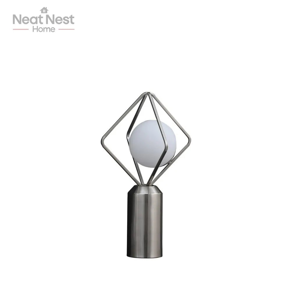 Modern Silver Metal Lamp ,with White glass orb shade,Bedside light with Glass and Brushed Silver Metal Table base,for bedroom