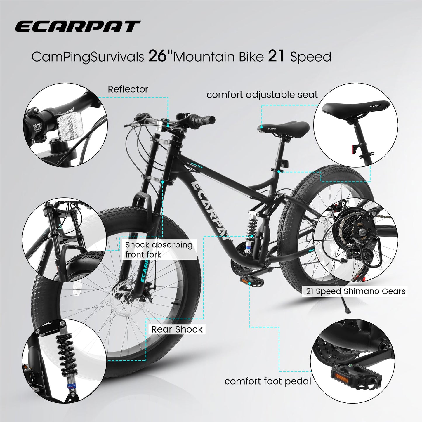 Ruffryde Ecarpat™ 26" Full Suspension MTB (21-Speed, Dual Disc, Black)