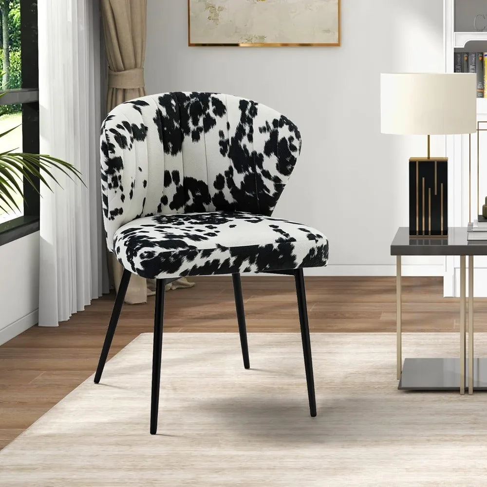 Modern Dining Chairs, Small Cute Armless Accent Chair, Upholstered Side Chair with Black Metal Legs, Tufted Back Vanity Chair fo