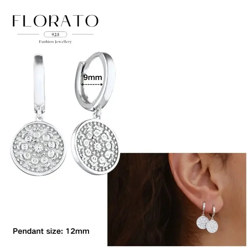 925 Sterling Silver Ear needle European And American Style Hoop Earrings Round square Pendientes Fashion For Women Birthday Gift