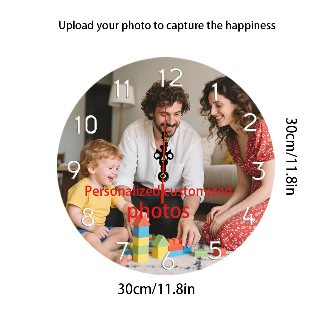 1 Piece 12inch Customized Photo Wall Clock Silent Clock with Silent Tone   Great for Creates Harmony Atmosphere with Various Spaces and Using Timing.   Decorative and Timing.   The Battery Is Not Provided. Custom Wall Decor Wall Clock