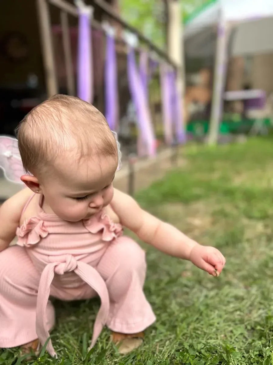 0-24Months Toddler Baby Girl Romper Summer Clothes Cute Ruffles Trim Hanging Neck Jumpsuits Playsuit Come with Belt