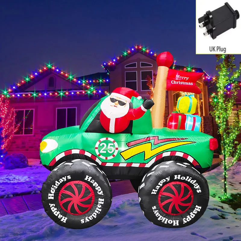 Outdoor Christmas Decorations Inflatable Toys Model Santa Vehicles Built-in LEDs Party New Year Ornament Xmas Garden Decor Props