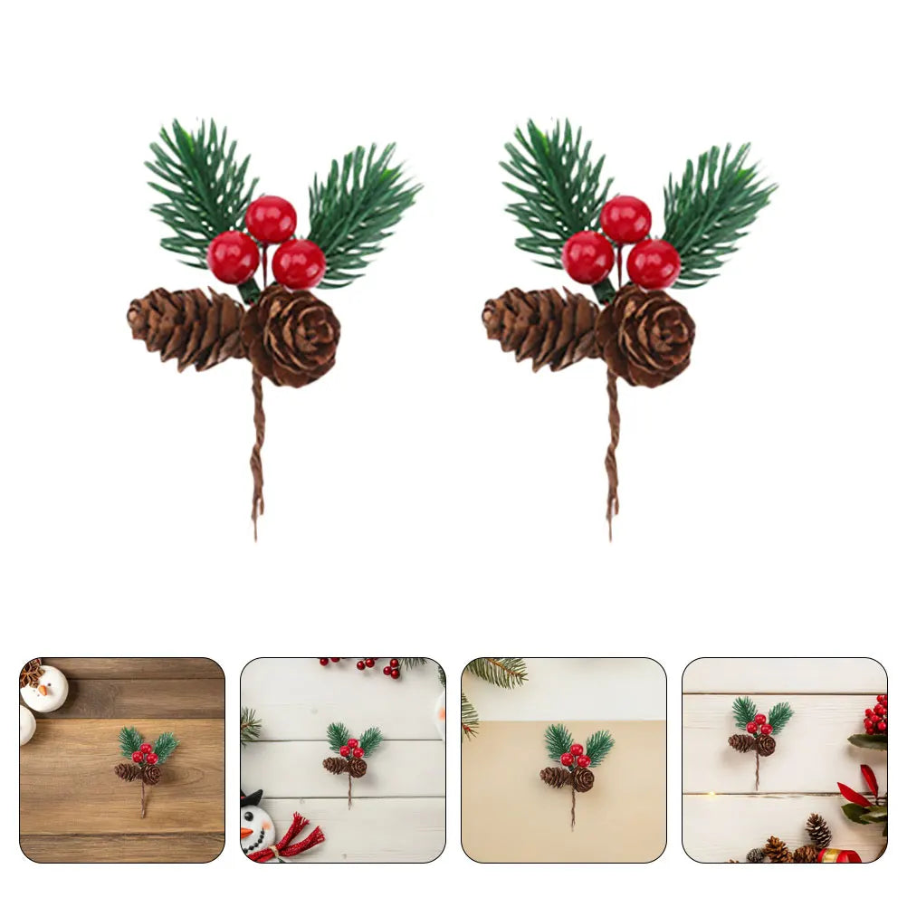 90 pcs  Artificial Pine Branches With Red Berries And Pine Cones Christmas Decorations For Wreaths Trees Garlands Centerpieces