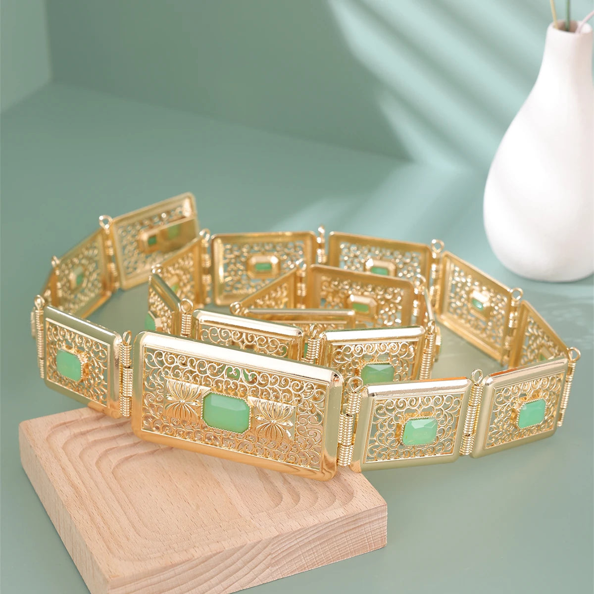 Luxury Bride Wedding Jewelry Inlay Big Gemstone Moroccan Caftan Belt For Women Dress Waist Chain