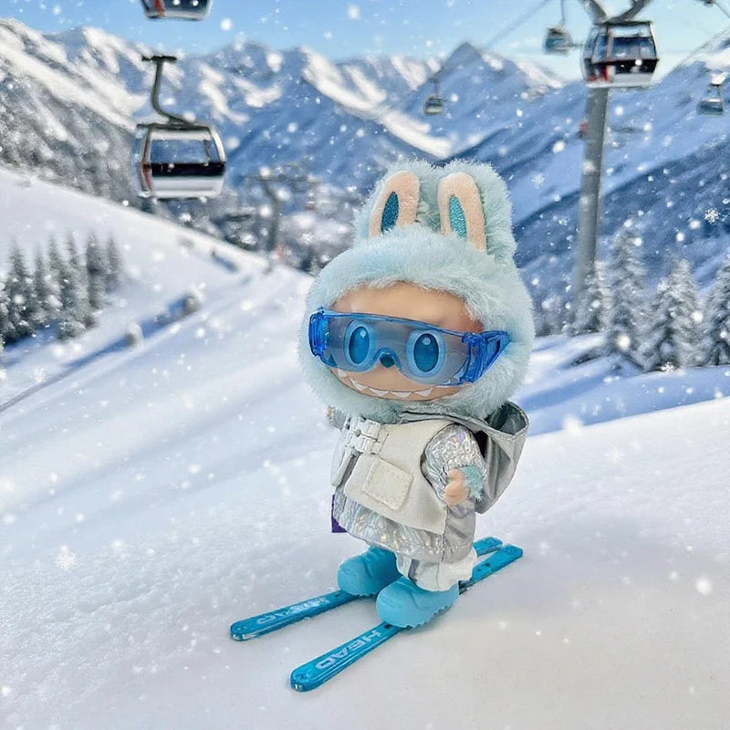 For Labubu 17cm Vintage Trench Coat Skateboard Ski Board 3.0 Doll Ski Clothing Set For Ropa Labubu Dolls Clothing Accessories