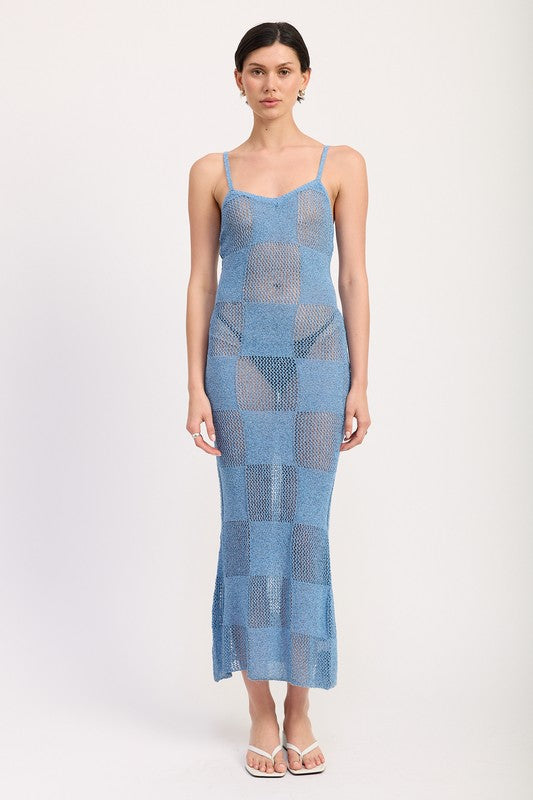 CONTRASTED MAXI SHEER DRESS