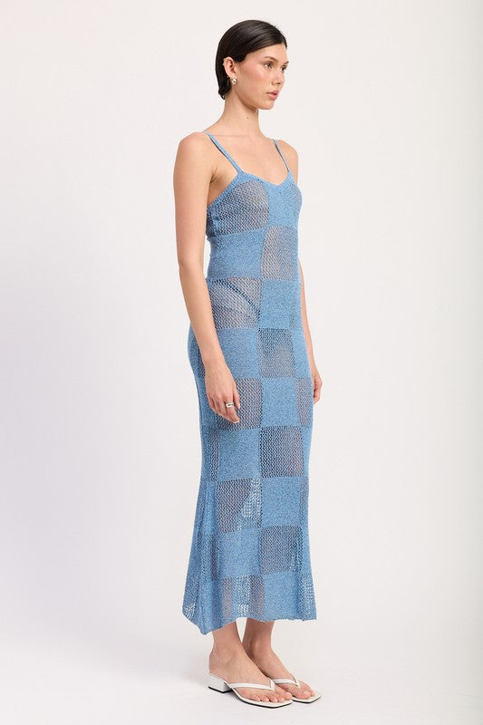 CONTRASTED MAXI SHEER DRESS