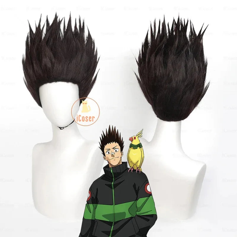 asdh8@Anime Sakamoto Days Heisuke Mashimo Cosplay Wig Spiky Dark Brown Hair Halloween Party for Women Men Boys Props Carnival iC