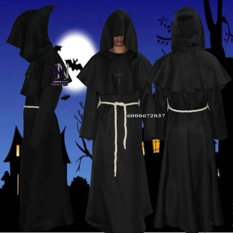 Christmas Medieval Christian Friar/Priest Robes - Witch Wizard Cloak Cape for Party, Death/Ghost/Vampire/Devil Cosplay