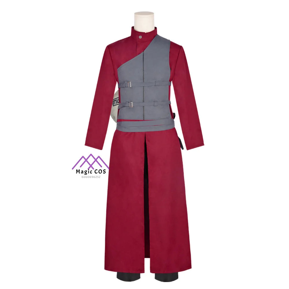 Anime Gaara Hyuga Cosplay Costume Role Playing Clothes with Bag Full Set Red Outfit for Men Adult Comic Con Halloween Party Suit