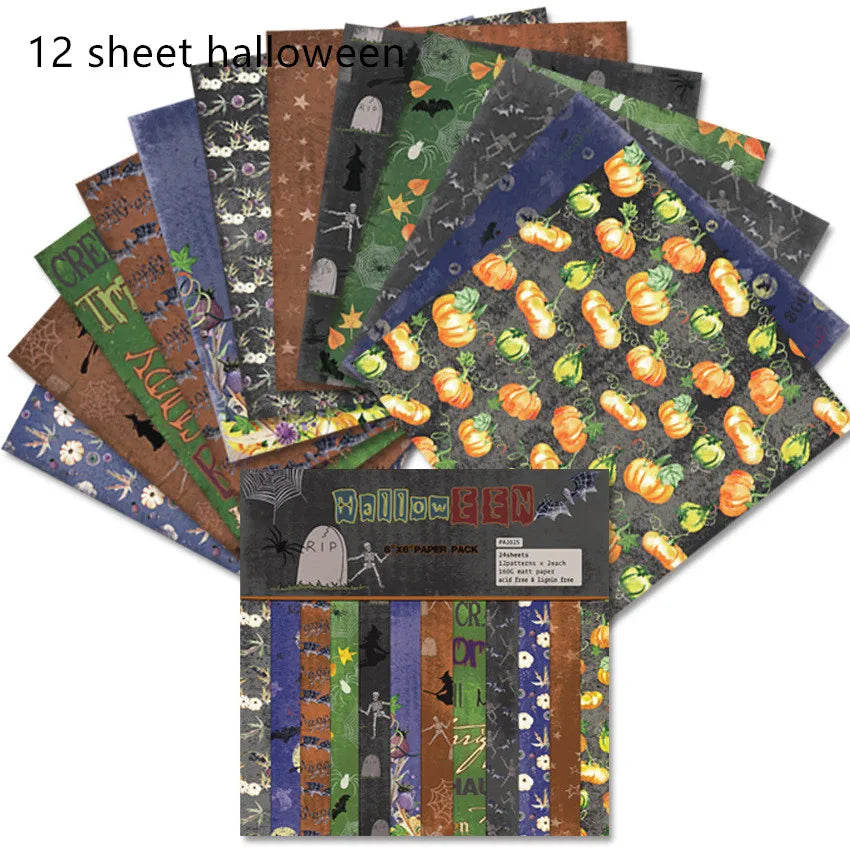 12/24 Vintage Scrapbooking Papers 6 inch Christmas Winter Design Pattern Paper for DIY Album Scrapbook Junk Journal Supplies