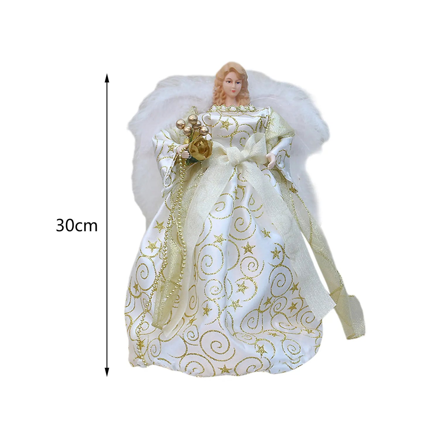 Angel Treetop Angel Figurine Delicate 12" Christmas Ornament Decoration Christmas Tree Topper for Shop Desktop Party Holiday