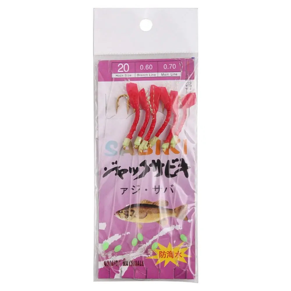 6pcs Luminous Bean Sabiki String Hook Rig Wobbler Rubber Bionic String Hook 10 Sizes Lure Bait Tackle for Sea/Freshwater Fishing