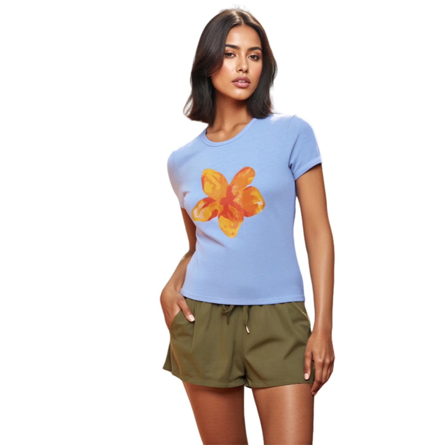 Women Flower Print Baby Tee Y2K Cute Graphic Floral Crop Tops Beach Club T Shirts Summer Vintage 90s Aesthetic Clothes 2025