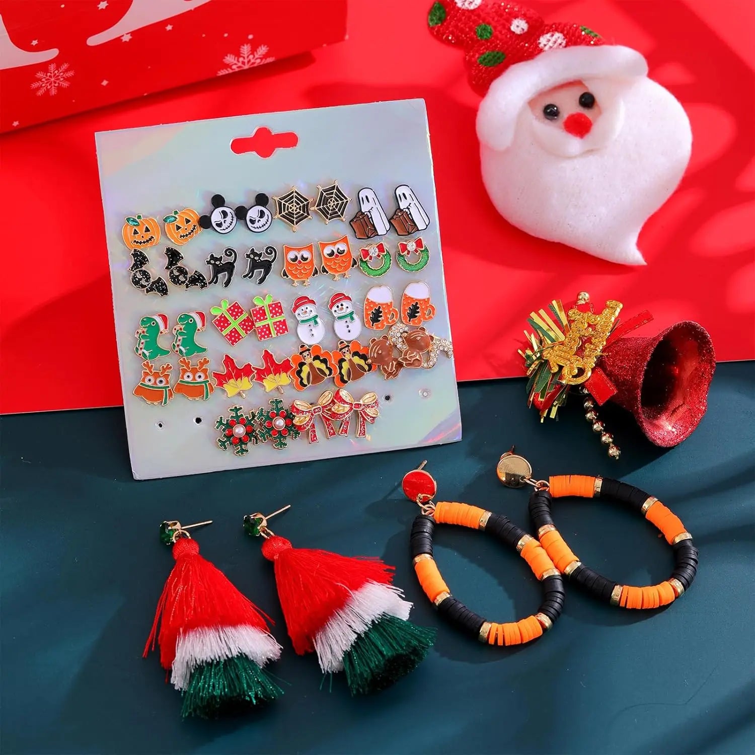 20 pair / set Christmas earrings set, Snowflake and Reindeer design, gift box, Christmas squirrel, Christmas circle, perfect for