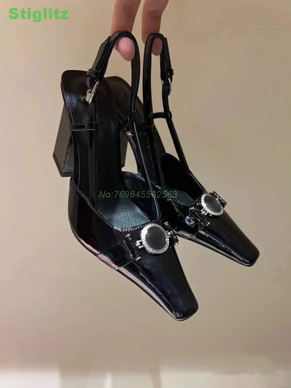 Sexy Slingback solid Sandals Metal Decoration Square Toe Chunky Shallow 2024 Summer Women Luxury Shoes Pink Purple Large Size