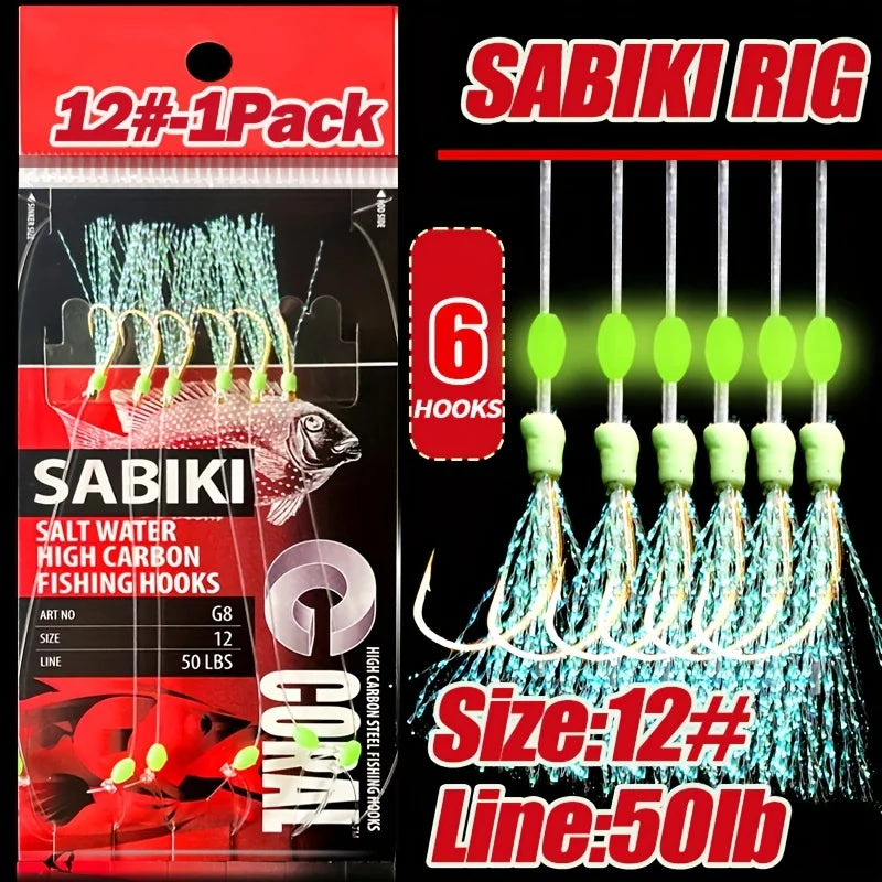 TAKBAS 1/5 Packs Sabiki Rigs, Fishing Bait Rigs, Luminous Sea Fishing Rig with High Carbon Fishing Hooks,for Fresh/Saltwater