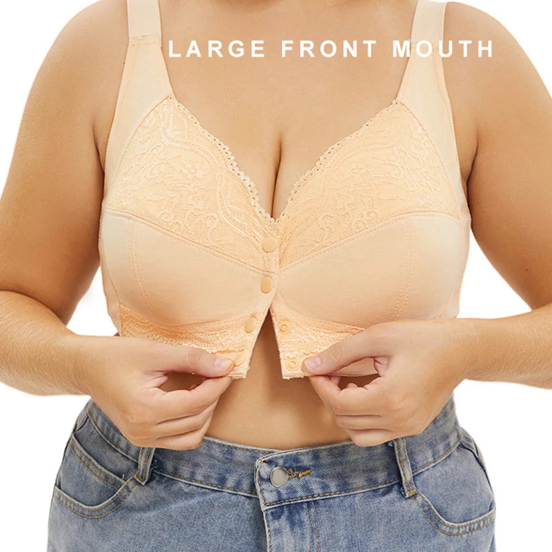 A-G Cup Women Plus Size Bra Front Closure Push Up Wire Free Brassiere Sexy Wireless Lace Breathable Bralette Underwear Lingerie