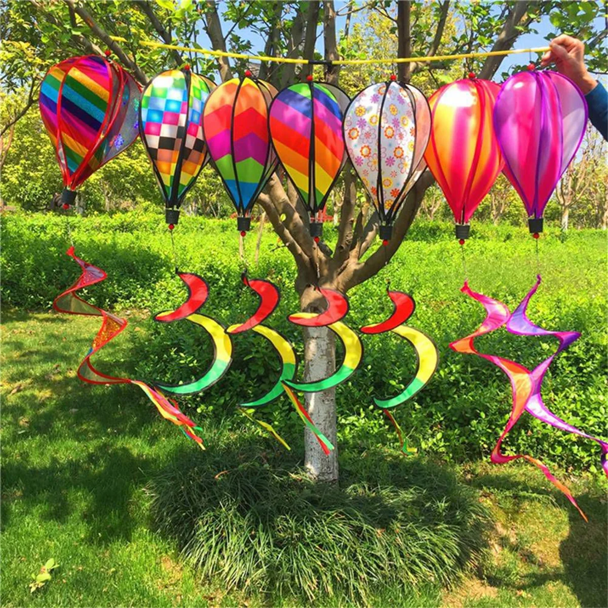 Garden Spring Hot Air Balloon Pendant Rotating Windmill Hanging Decoration I
