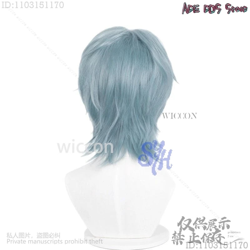 Anime Movie Demon Saja Boy Cosplay Mystery Purple-gray Wigs Curling Hair Accessories Synthetic Short Straight Hair Halloween Cos