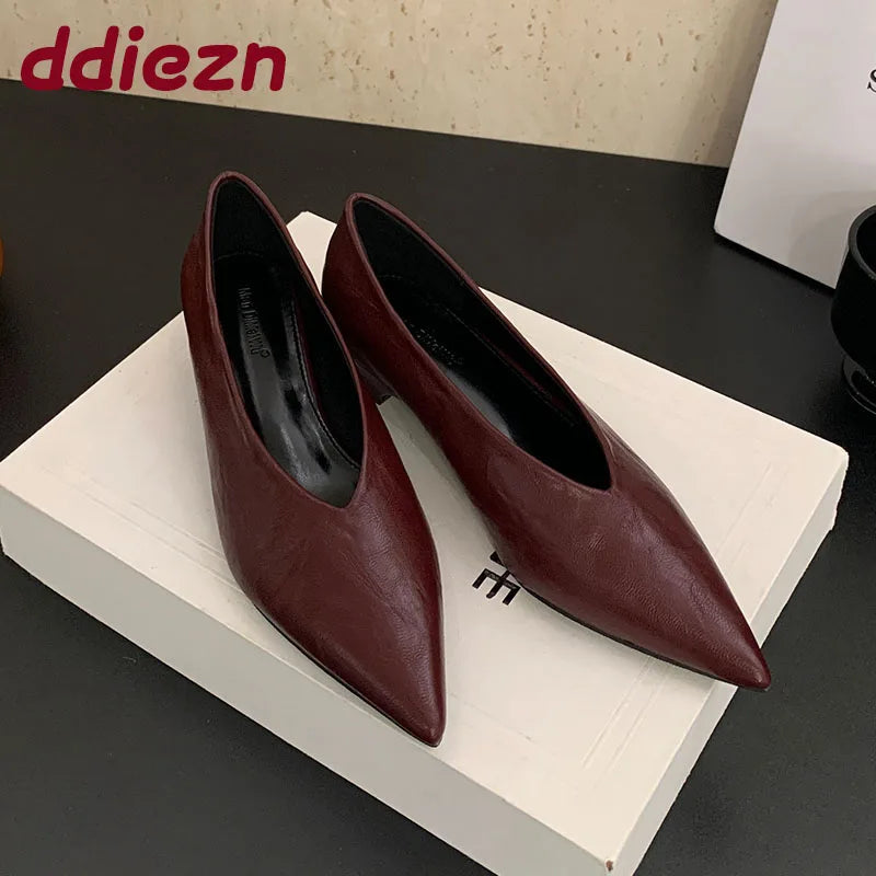 Pointed Toe Footwear Slip On Pumps Women Heeled Shoes Casual Female Fashion Shallow Ladies Low Heel Shoes 2025 New