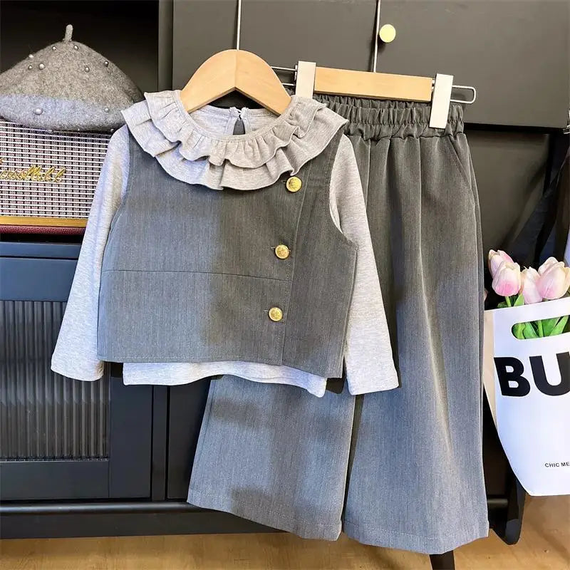 Girls Clothes Sets Spring Autumn 2025 Children Vest Cute T-shirts Pants 3pcs Fashion Suit For Baby School Outfits Kids Tracksuit