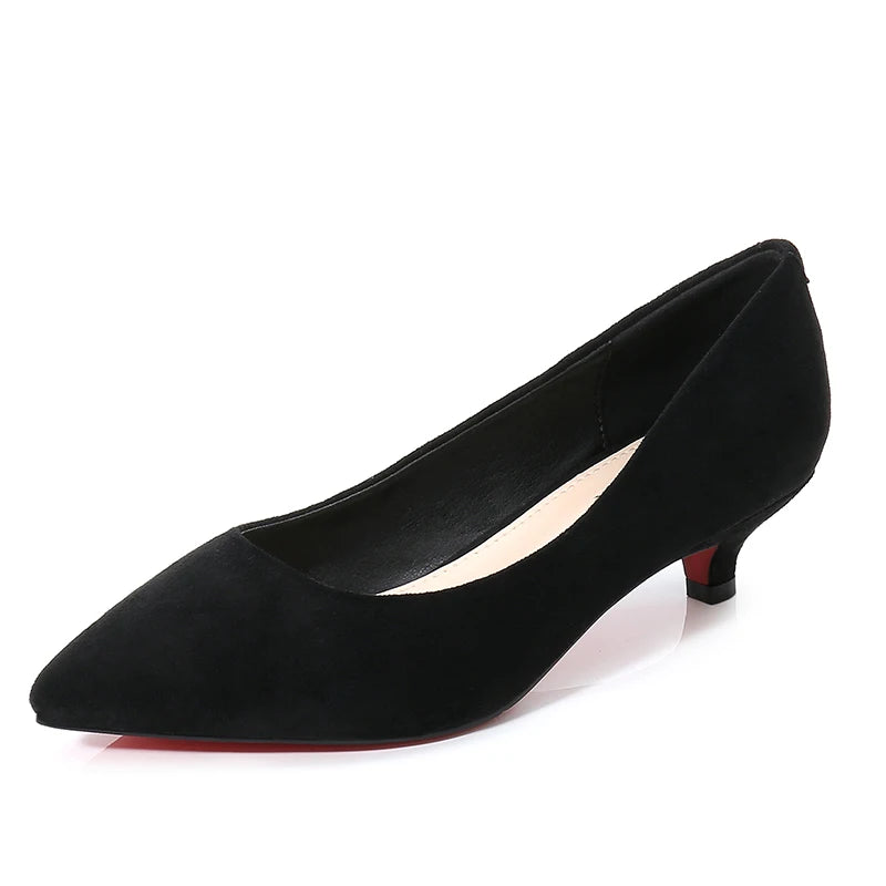 Big Size 34-43 Woman Shoes Flock Med High Heels Women Pumps Stiletto Women's Work Shoes Pointed Toe Wedding Shoes E0004