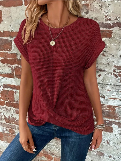 Short-sleeved Waffle T-shirt Summer New Solid Color Crew Neck Top For