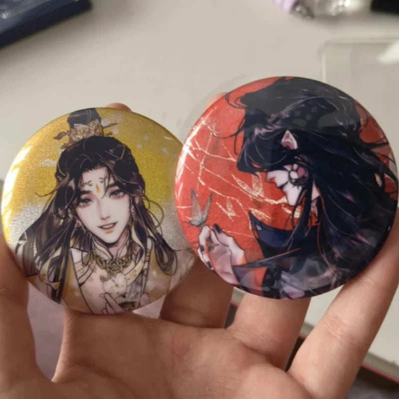 58mm Hua Cheng Xie Lian Cartoon Figure Badge Anime Peripheral Heaven Official'S Blessing Pins For Backpack Shirt Jewelry Gift