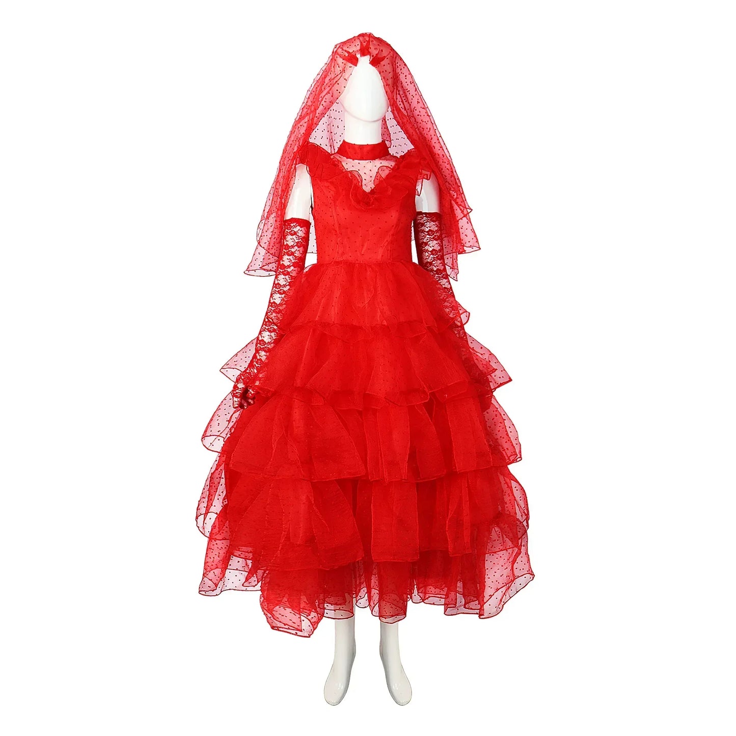 AA 2025 New Cosplay Juice Costume Beetlejuice Adam Lydia Red Wedding Dress Outfit Women Tulle Bride Gown Halloween Party Sui ☆ ☆