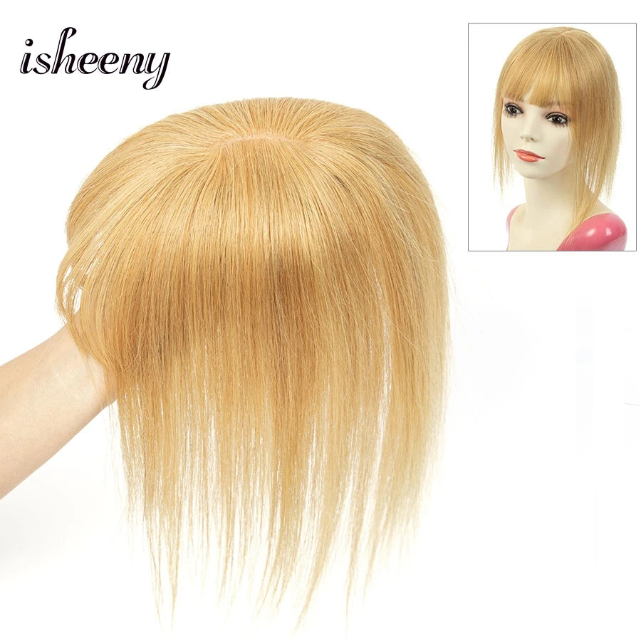 isheeny Dark Brown Human Hair Toppers 8x12cm Real Natural Invisible Top Hairpiece 8-14 inches Black Blonde Clip In Hair Piece