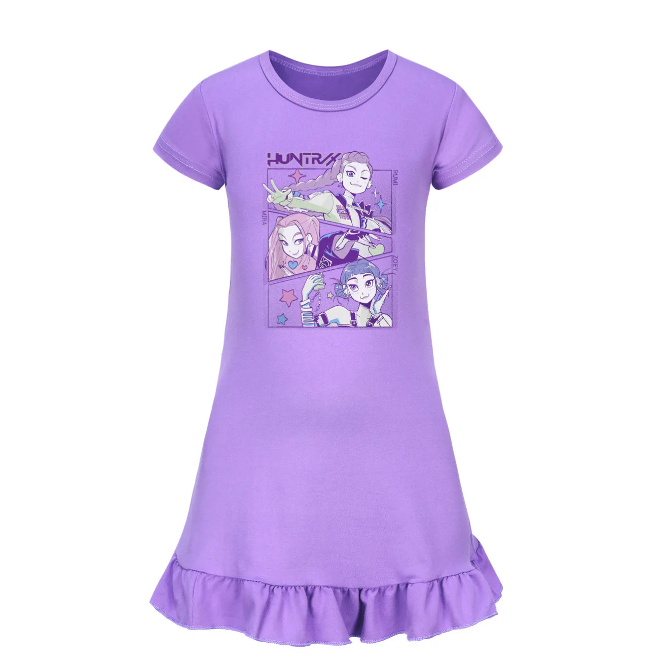 KPop Demon Hunters Kids Summer Sleepdress Short Sleeve Girls Baby Casual Cartoon Nightgown Daily Wear Clothes for Children