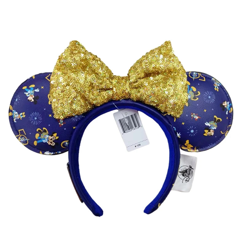 Disney Princess Mickey Mouse Headband Mickey Ear Rapunzel Snow White Sequin Bow Hair Hoop Gift Girl Accessories Christmas Gift