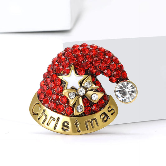 Cute Stylish Enamel Rhinestone Christmas Hat Alloy Brooch Personality Trend Festival Party Suit Dress Jacket Pin Decoration