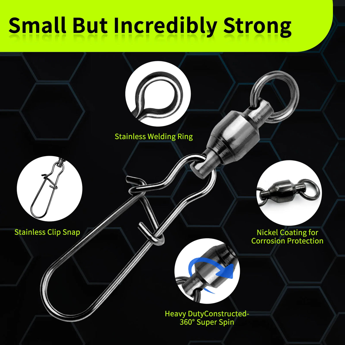 9KM 10PCS Ball Bearing Swivel Snap Duo-lock Snap Swivel Fishing Clip Swivel Line Connector Black Nickel for Saltwater Freshwater